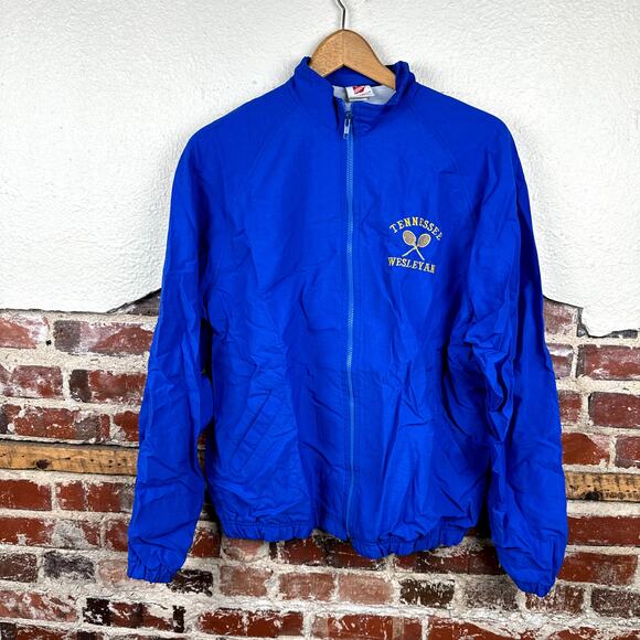 Vintage Tennessee Wesleyan Jacket Size Medium Tennis Zip Up Windbreaker USA 90s - Picture 1 of 6